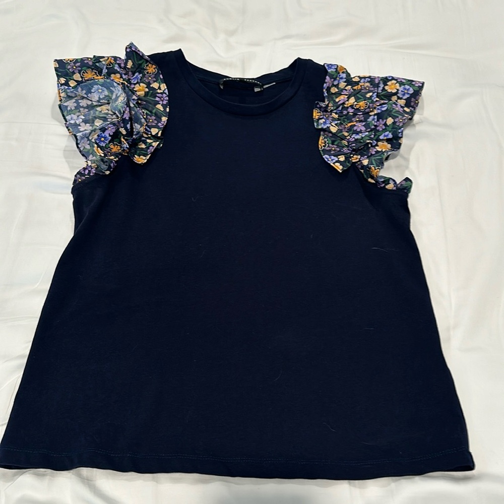 Navy Tshirt with floral sleeves